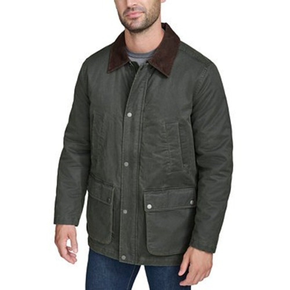 NWT Cole Haan Oil Cloth Barn Jacket Men's Medium Army Green Corduroy Collar